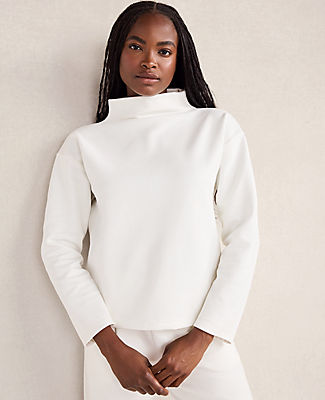 Ann Taylor Haven Well Within Soft-Brushed Fleece Funnel Neck Pullover