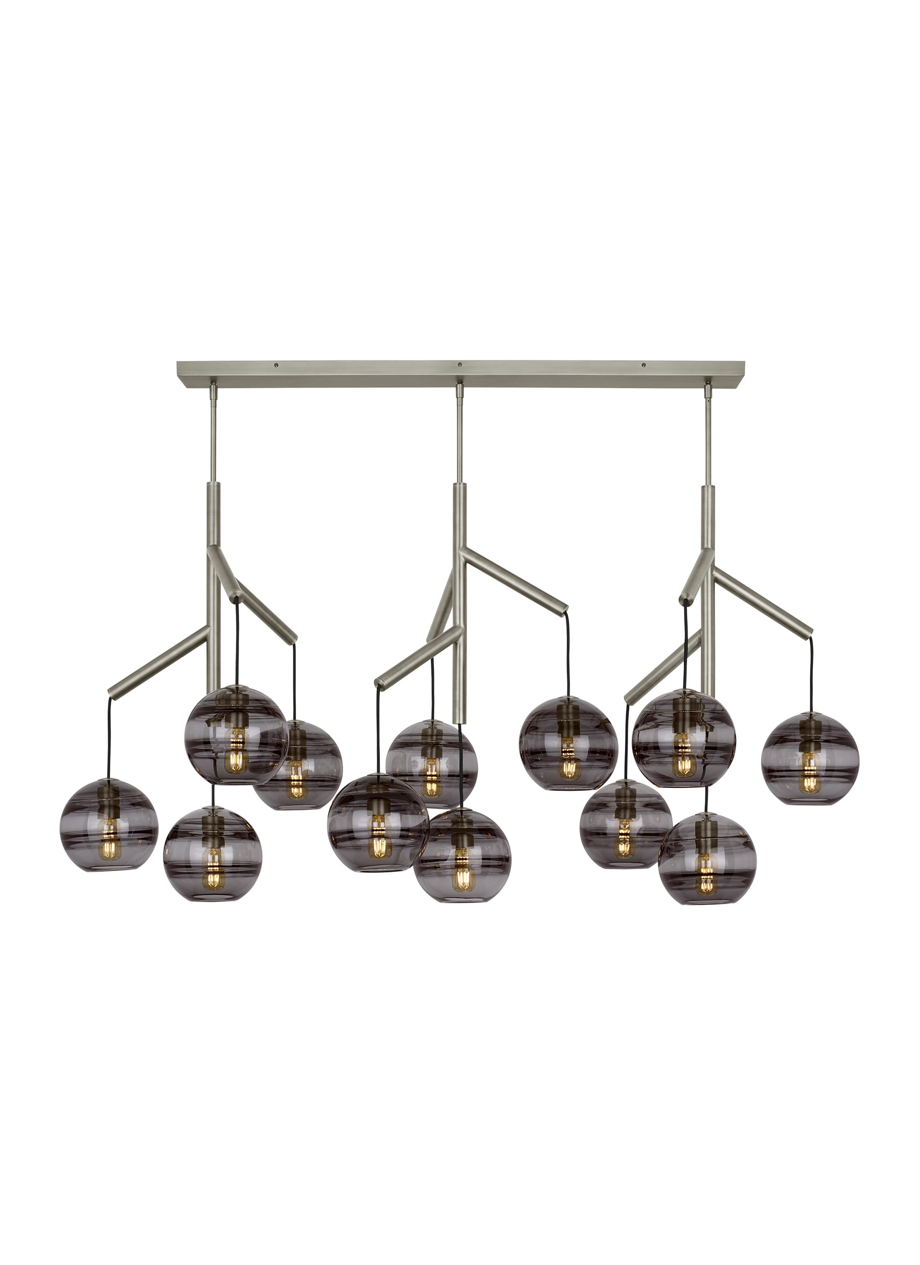 Sedona Contemporary Chandelier in Satin Nickel and Transparent Smoke