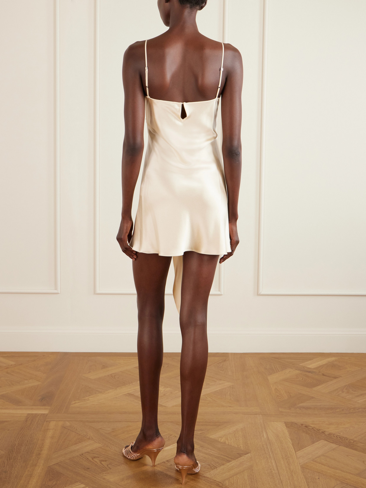 Blumen Tie-detailed Embroidered Silk Chiffon And Satin Mini Dress - Neutrals