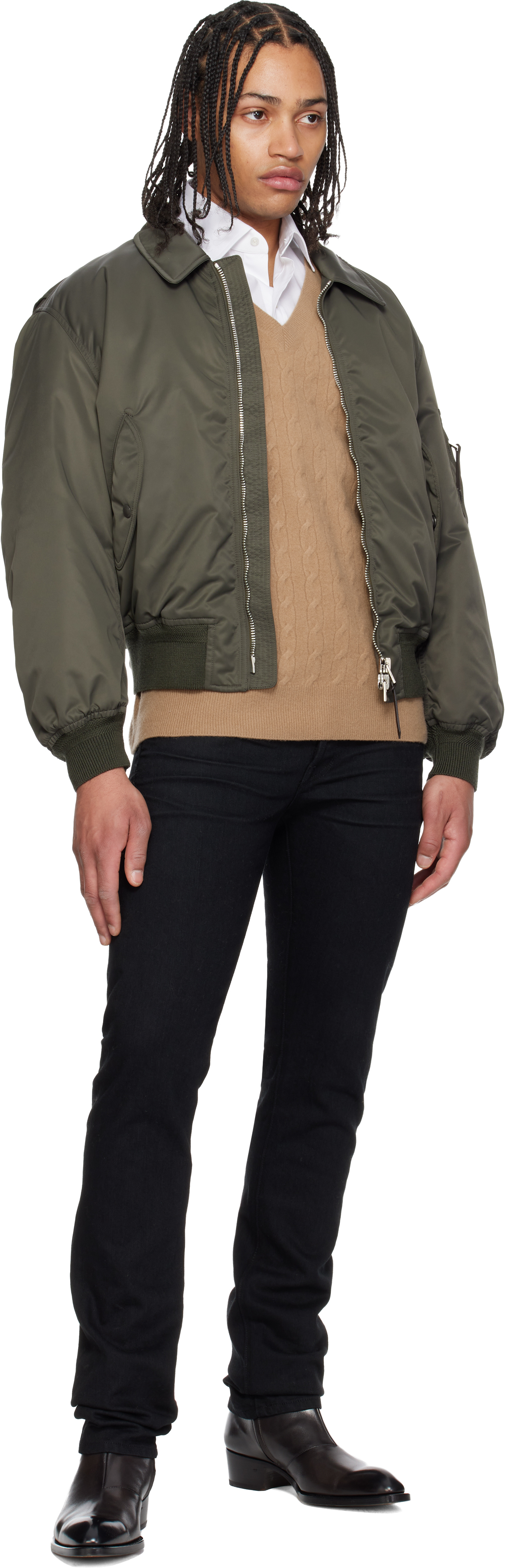 Green Satin Nylon Flight Bomber Jacket