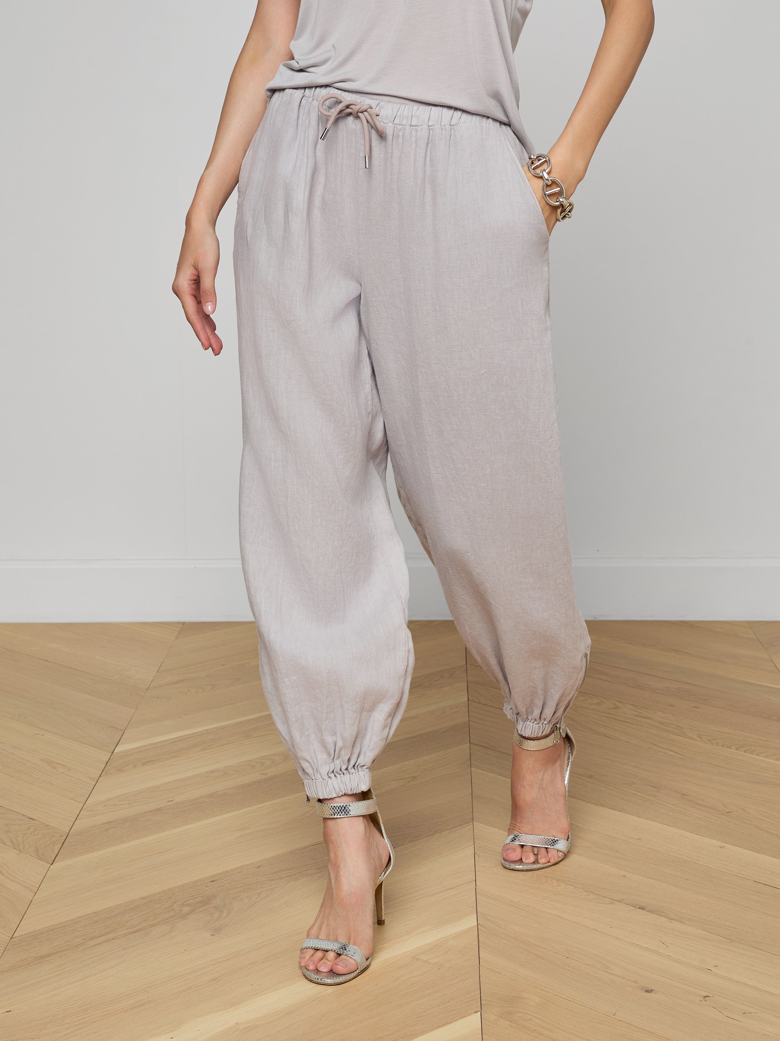 Mariko Linen Jogger In Light Pewter