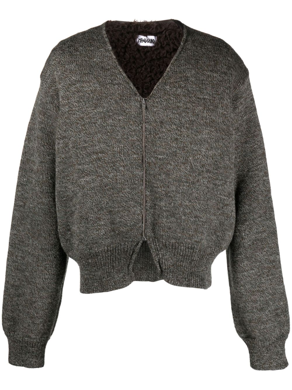 V-neck zip-up wool cardigan - Grey