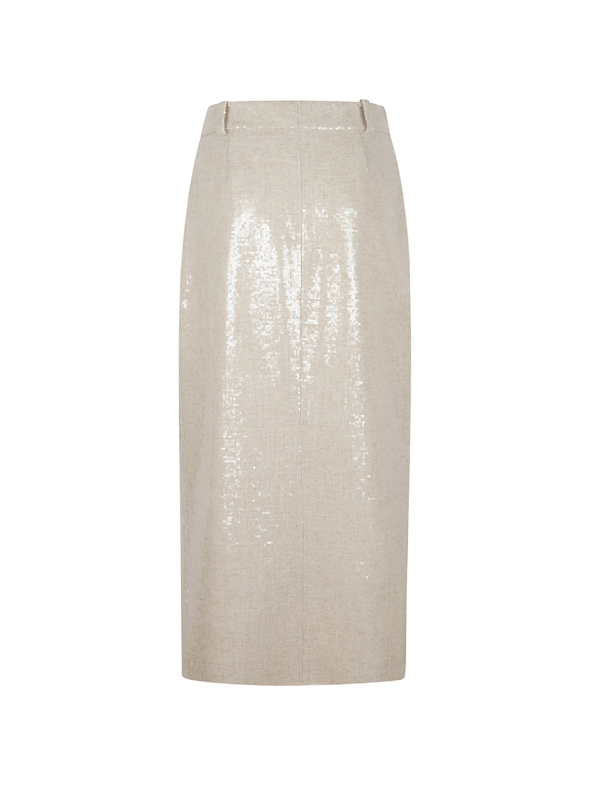 Sequin-Embellished Skirt — Beige