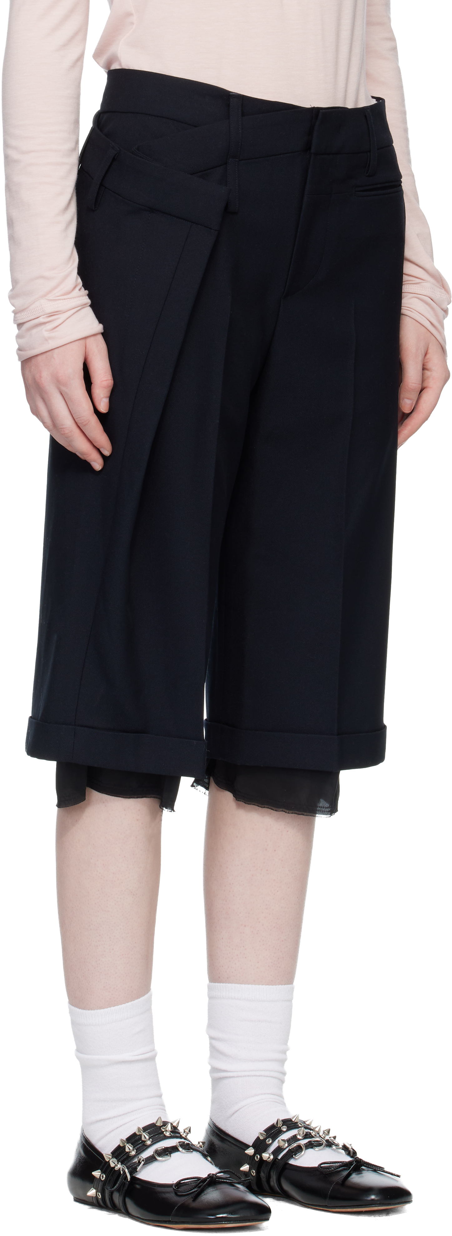 Black Wrap Over Bermuda Shorts