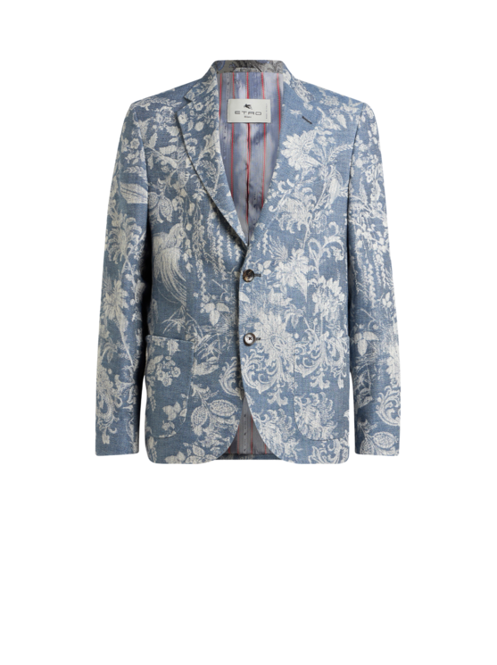 Single-breasted Cotton Jacquard Jacket With Floral Motif