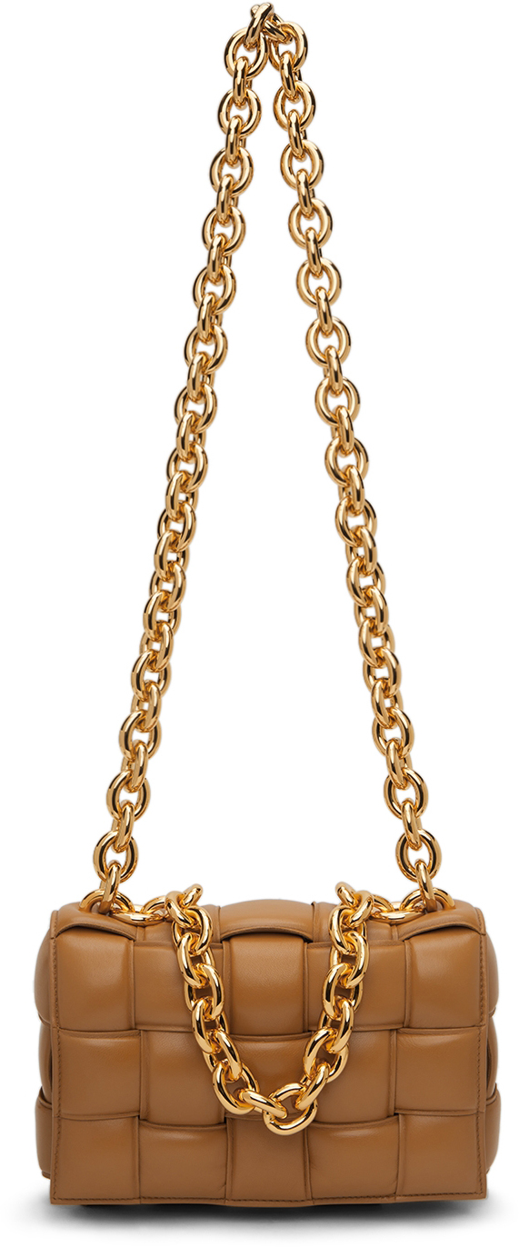 Tan Chain Padded Cassette Shoulder Bag