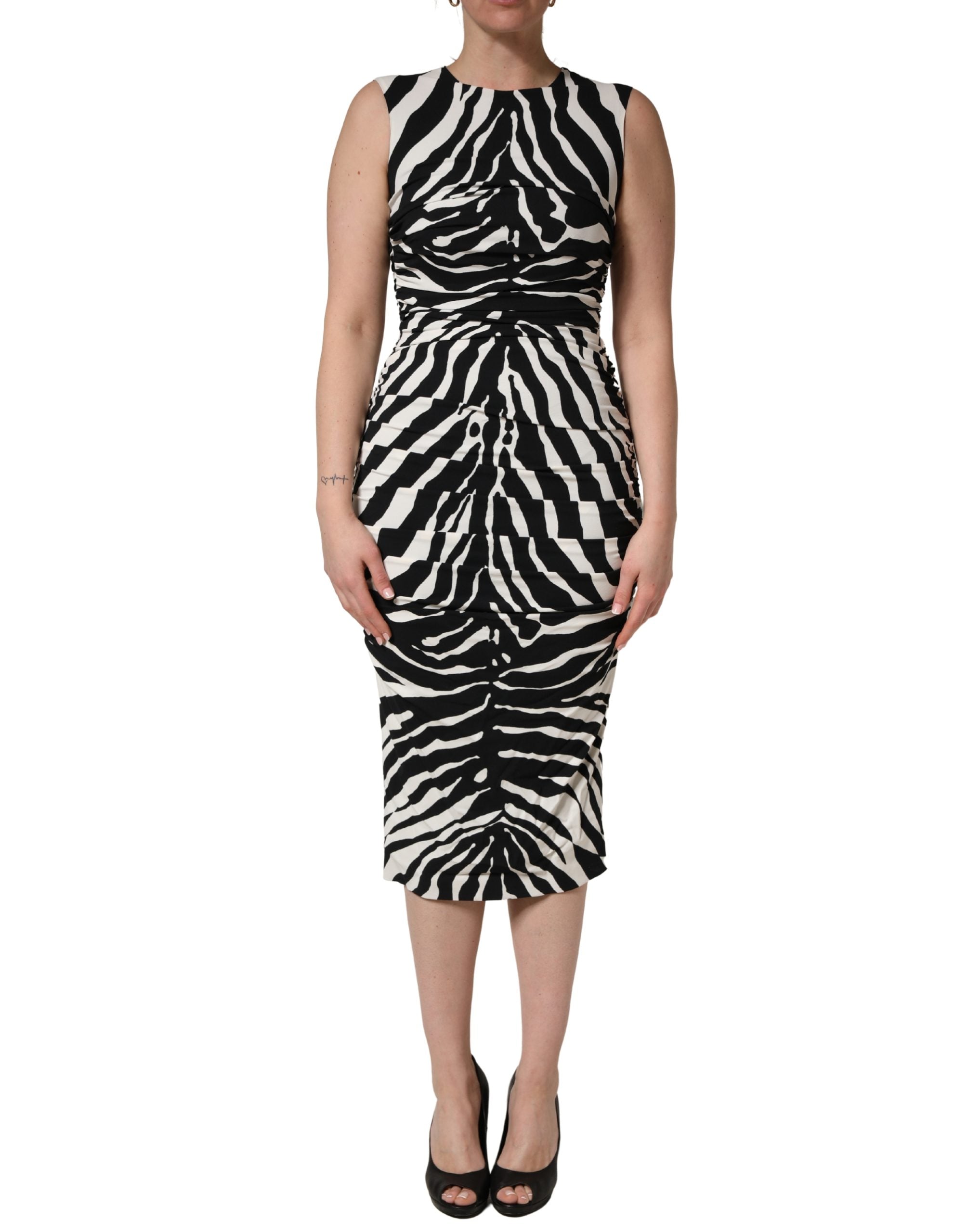 Zebra-Print Cady Dress — Black