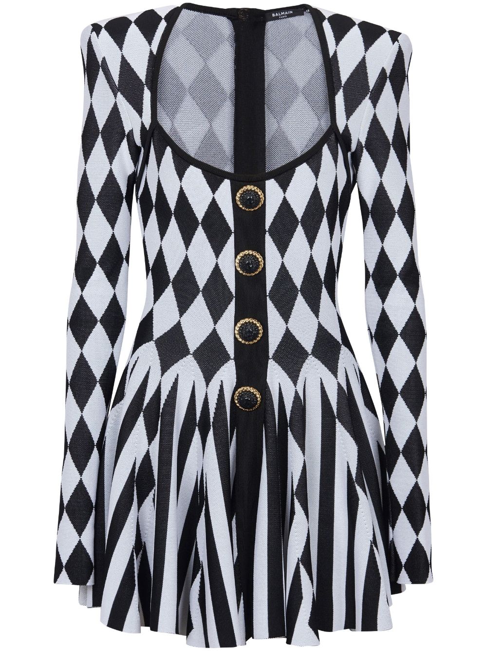Diamond-intarsia knitted mini dress - Black