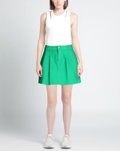 Woman Denim skirt Green Size S Cotton, Elastane