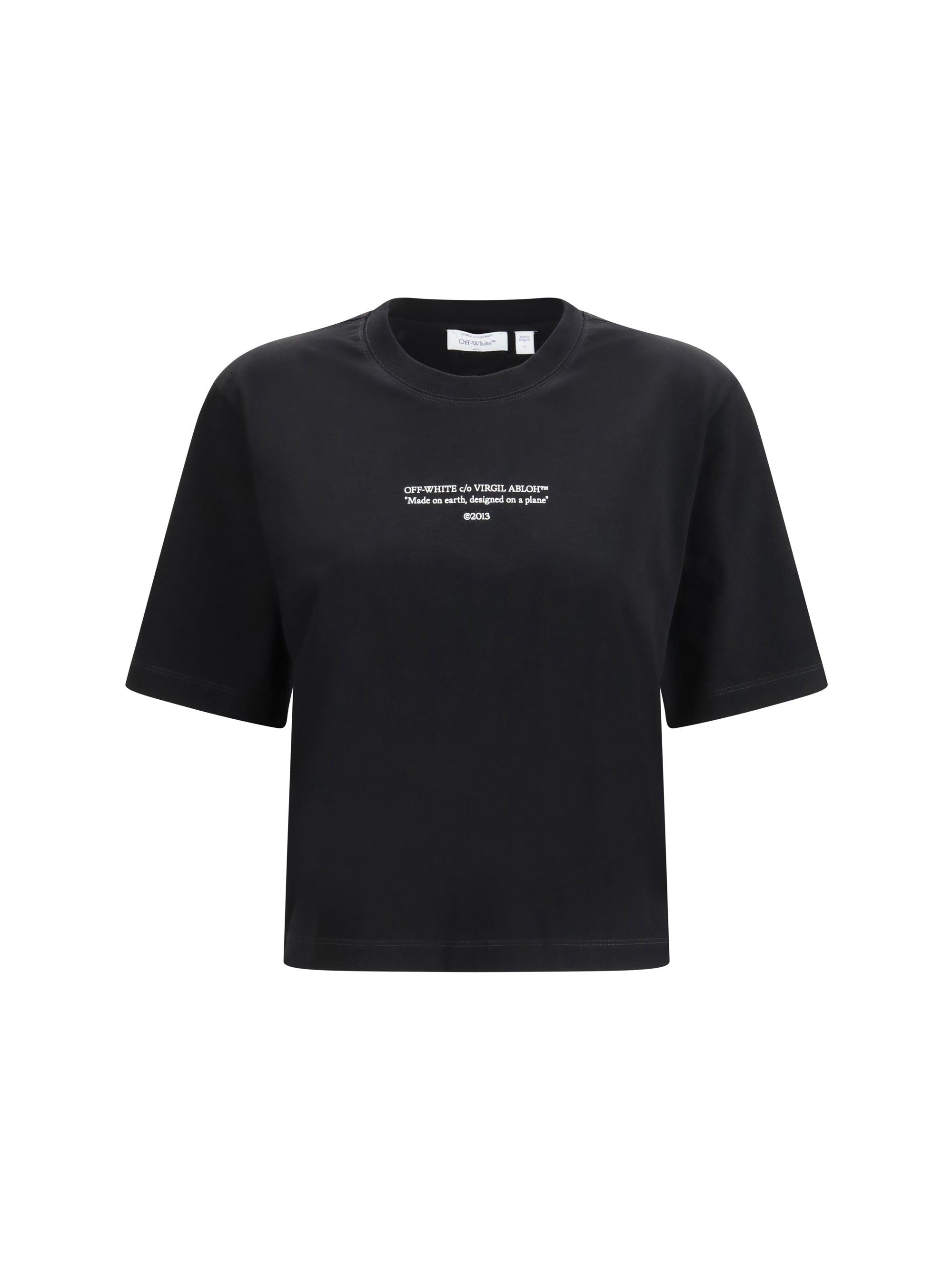 Text-Print Cotton T-Shirt — Black