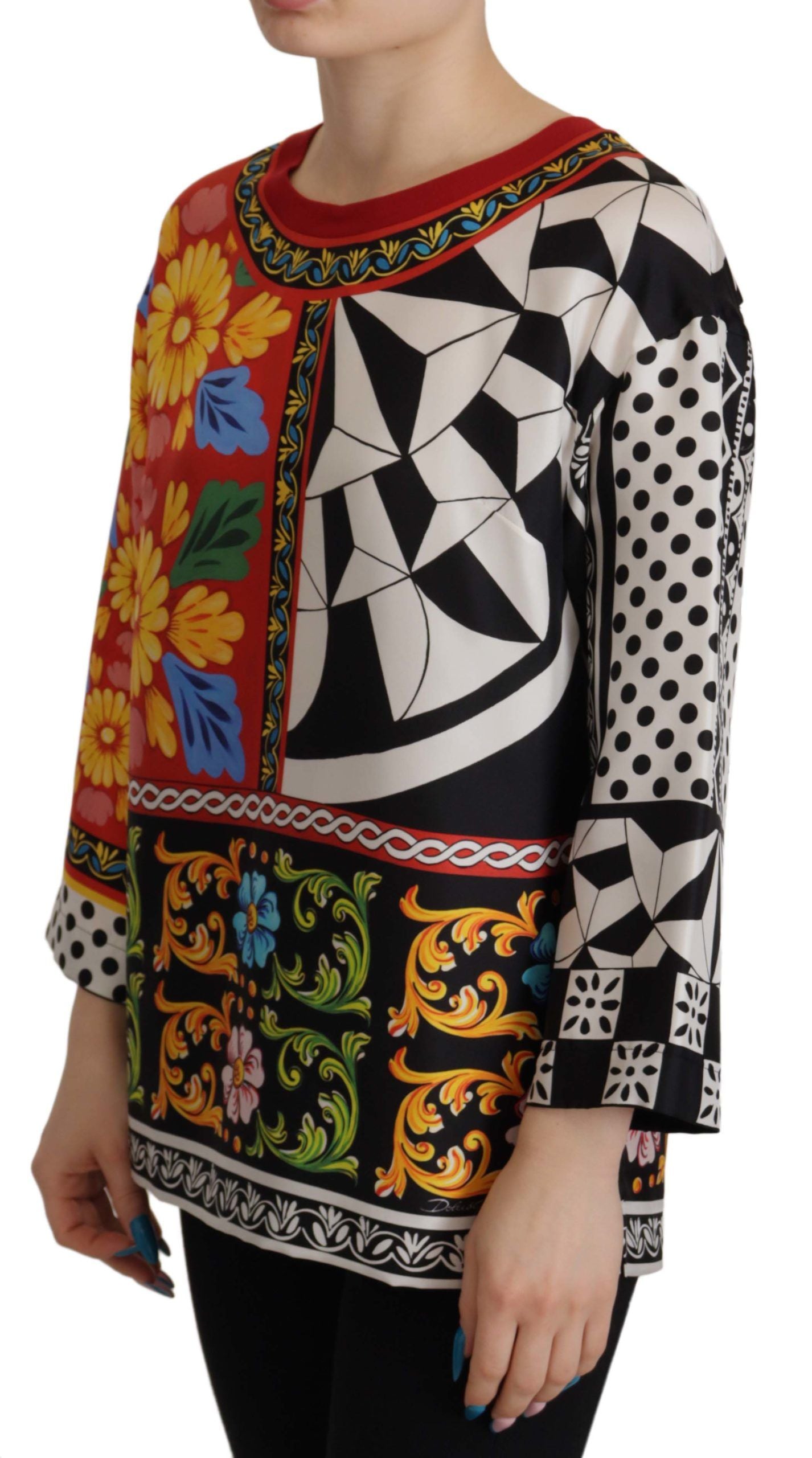 Baroque Print Silk Blouse — Multicolor