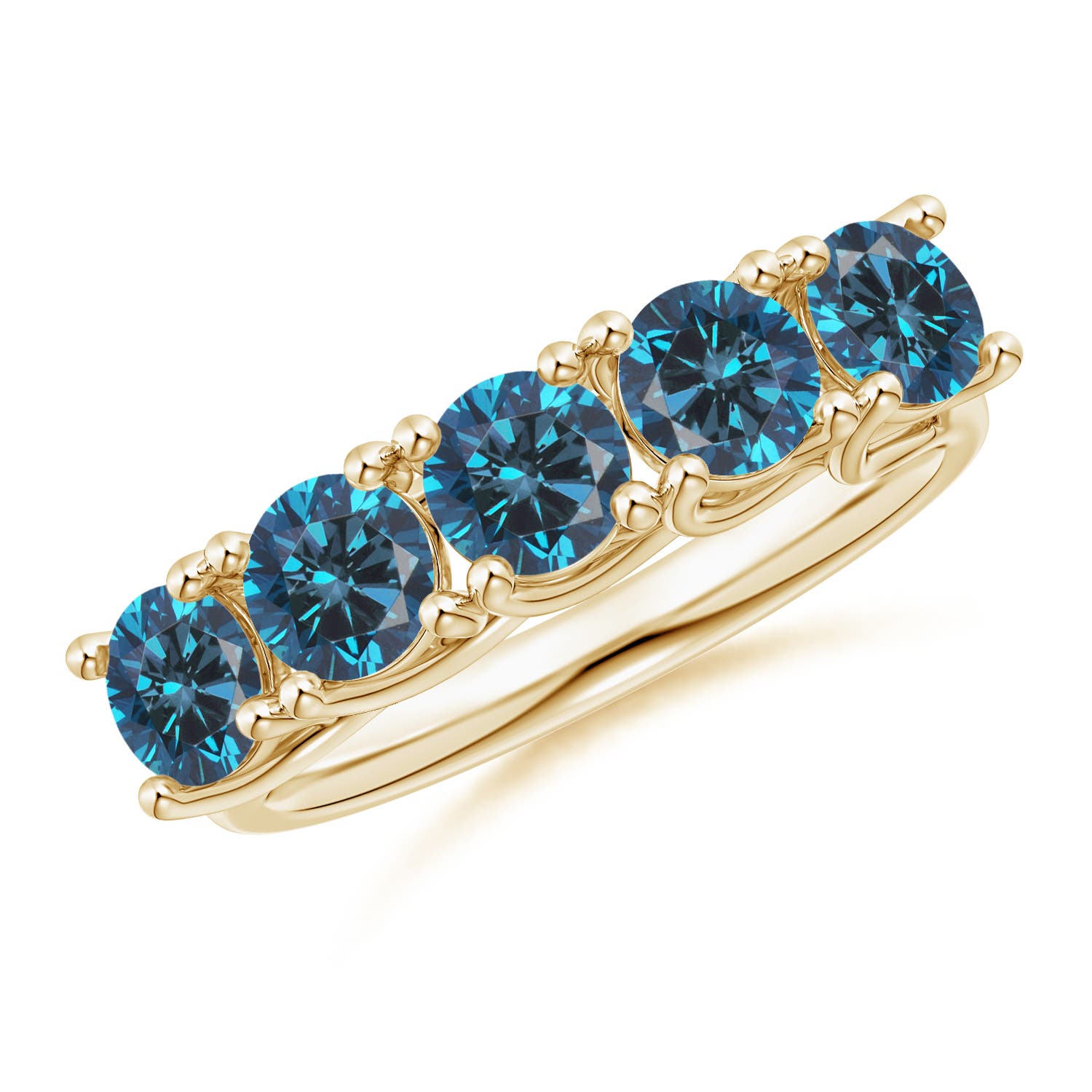 Angara 1.75 Carats Half Eternity Five Stone Enhanced Blue Diamond Wedding Ring in 18K Yellow Gold