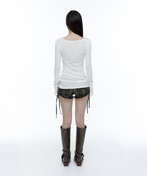 Lace-up side washed short pants