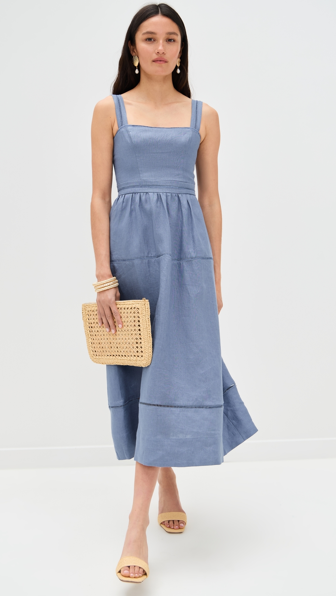 Reformation Everett Linen Dress Cornflower