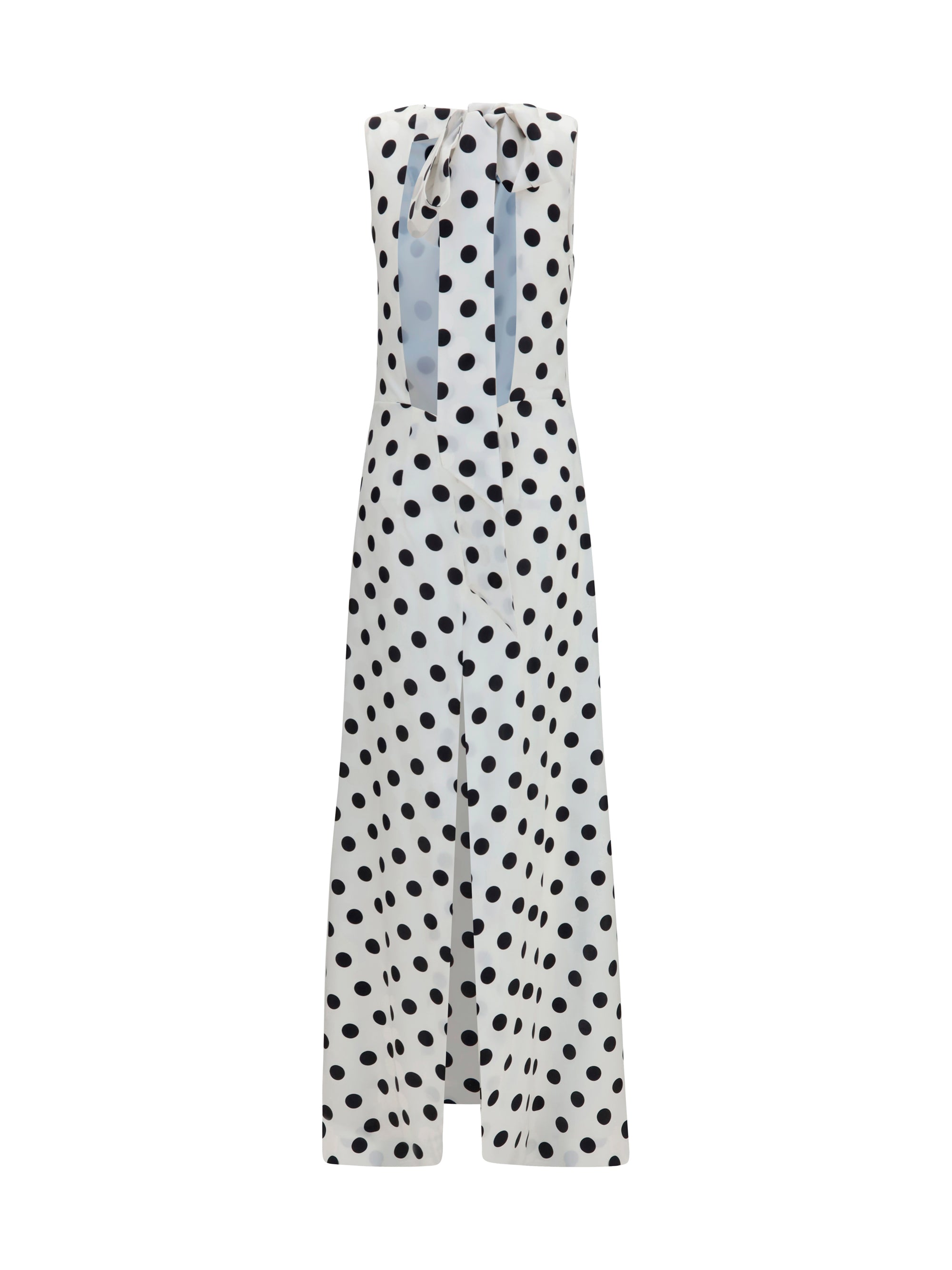 Polka-Dot Silk Column Dress — White