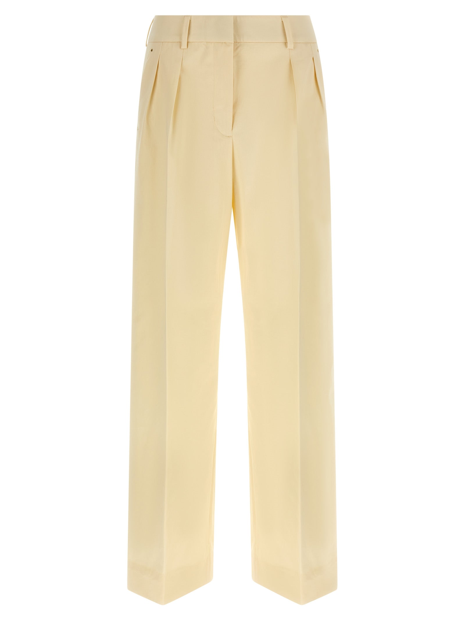Pleated Cotton Gabardine Trousers — Beige