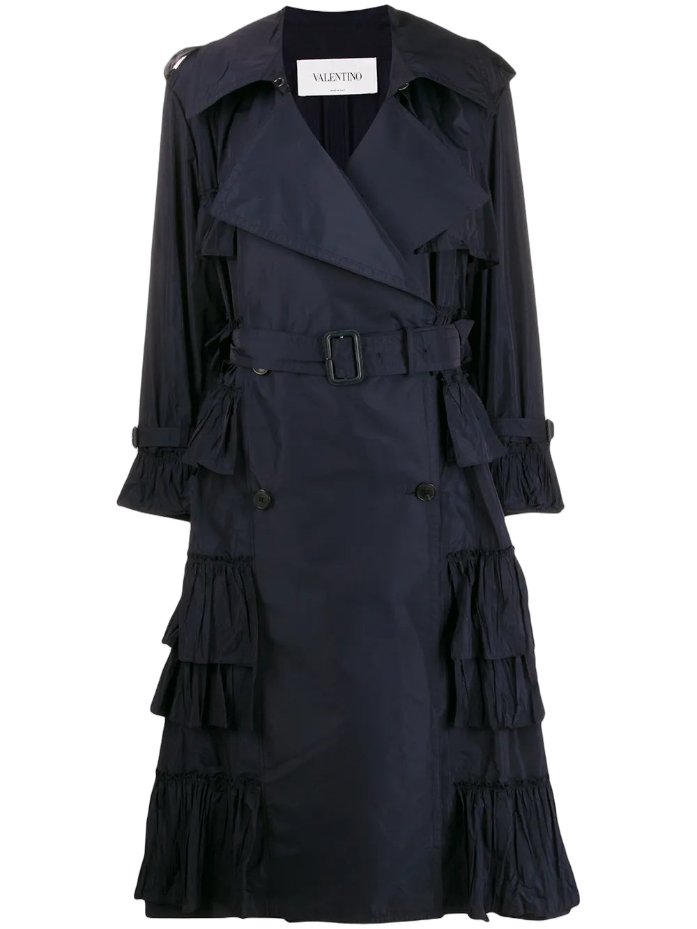 Double-Breasted Tiered Trench Coat — Navy