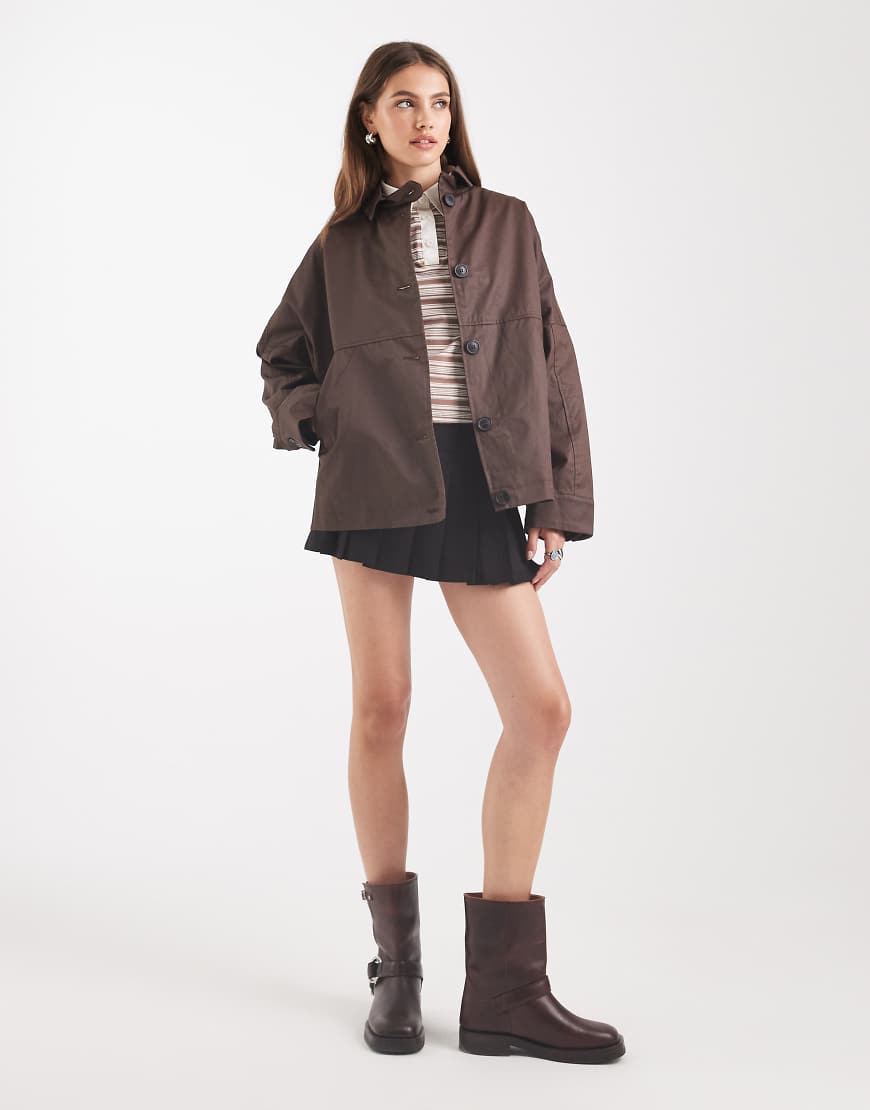 Wax harrington jacket in chocolate-Brown