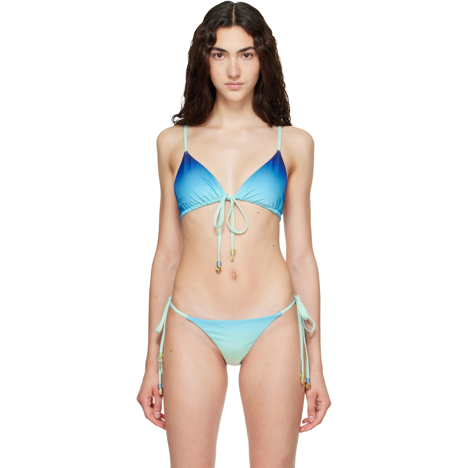 Blue & Green Gradient String Beaded Bikini Top
