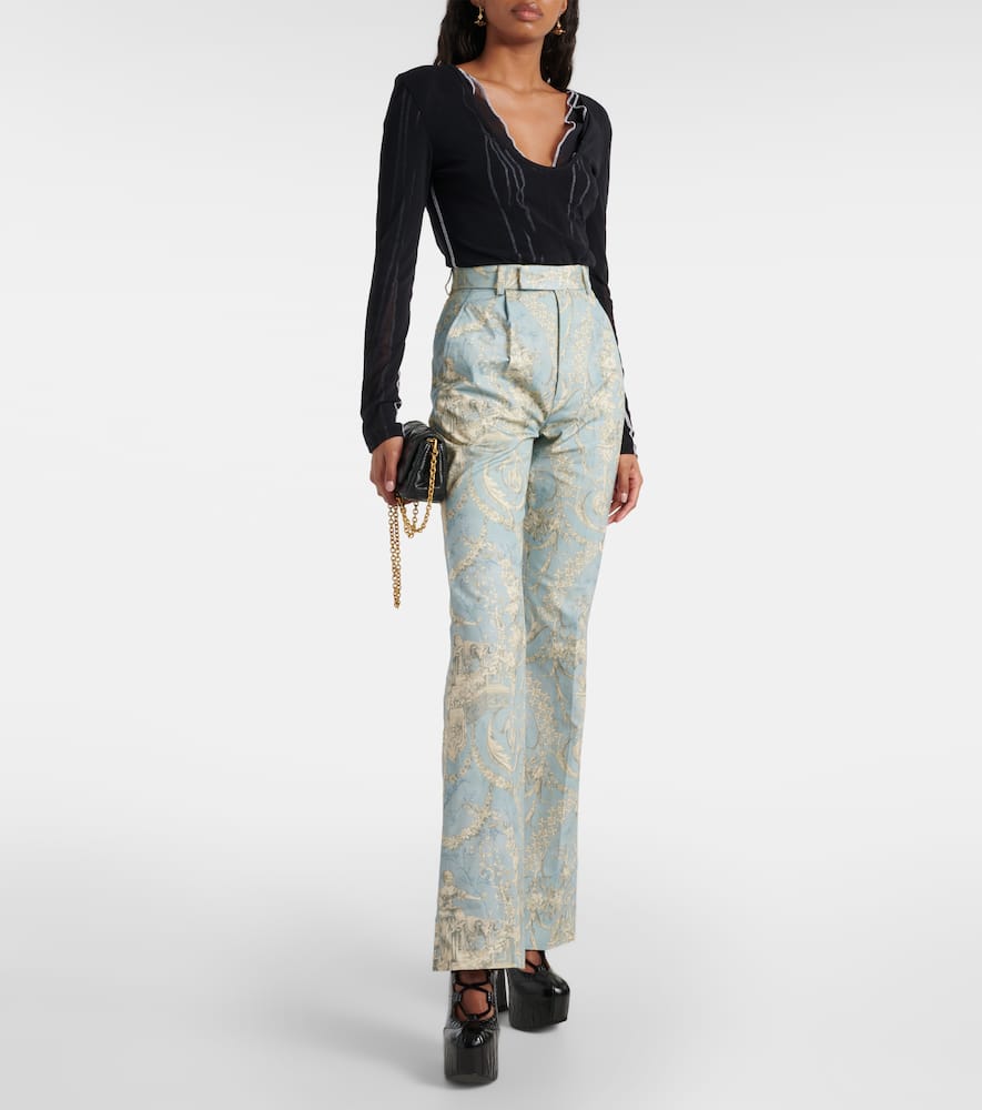Ray printed high-rise cotton flared pants