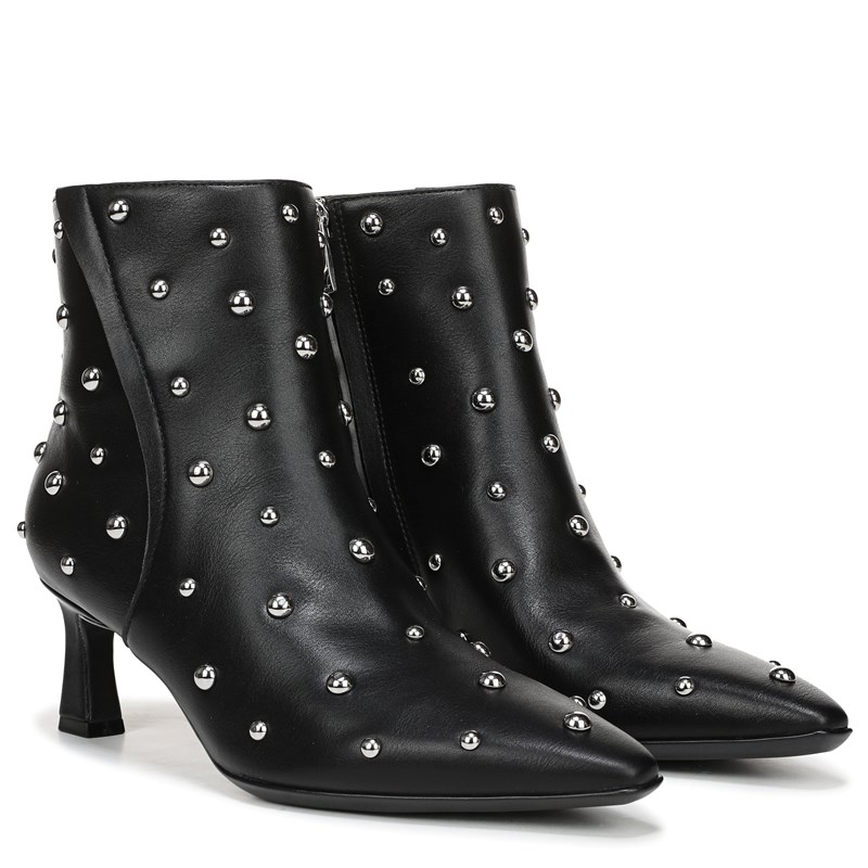 Deesha Bootie Boots, Black Stud Faux Leather Suede