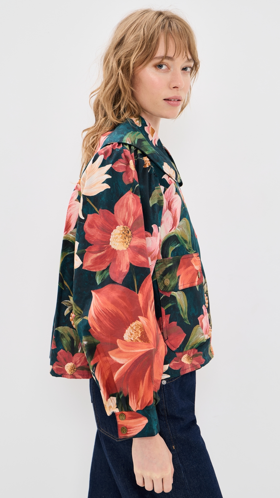 X Farm Rio Wild Casual Jacket Navy Wildflower/Flower Navy