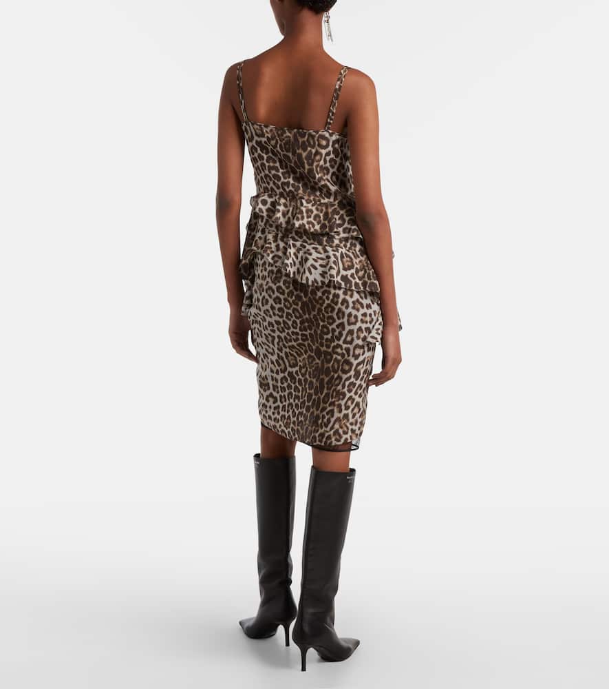 Leopard-print silk lace midi skirt