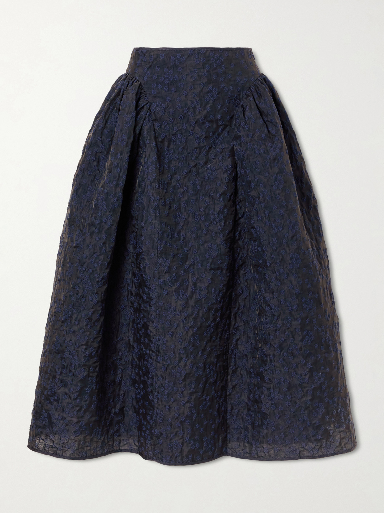 Fabiola Embroidered Cotton-blend Cloqué Midi Skirt - Blue