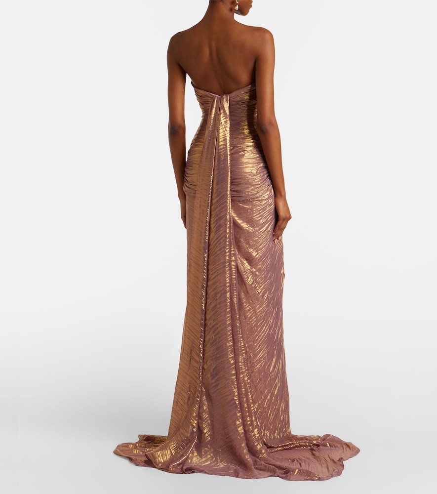Pleated taffeta bustier gown and cape set