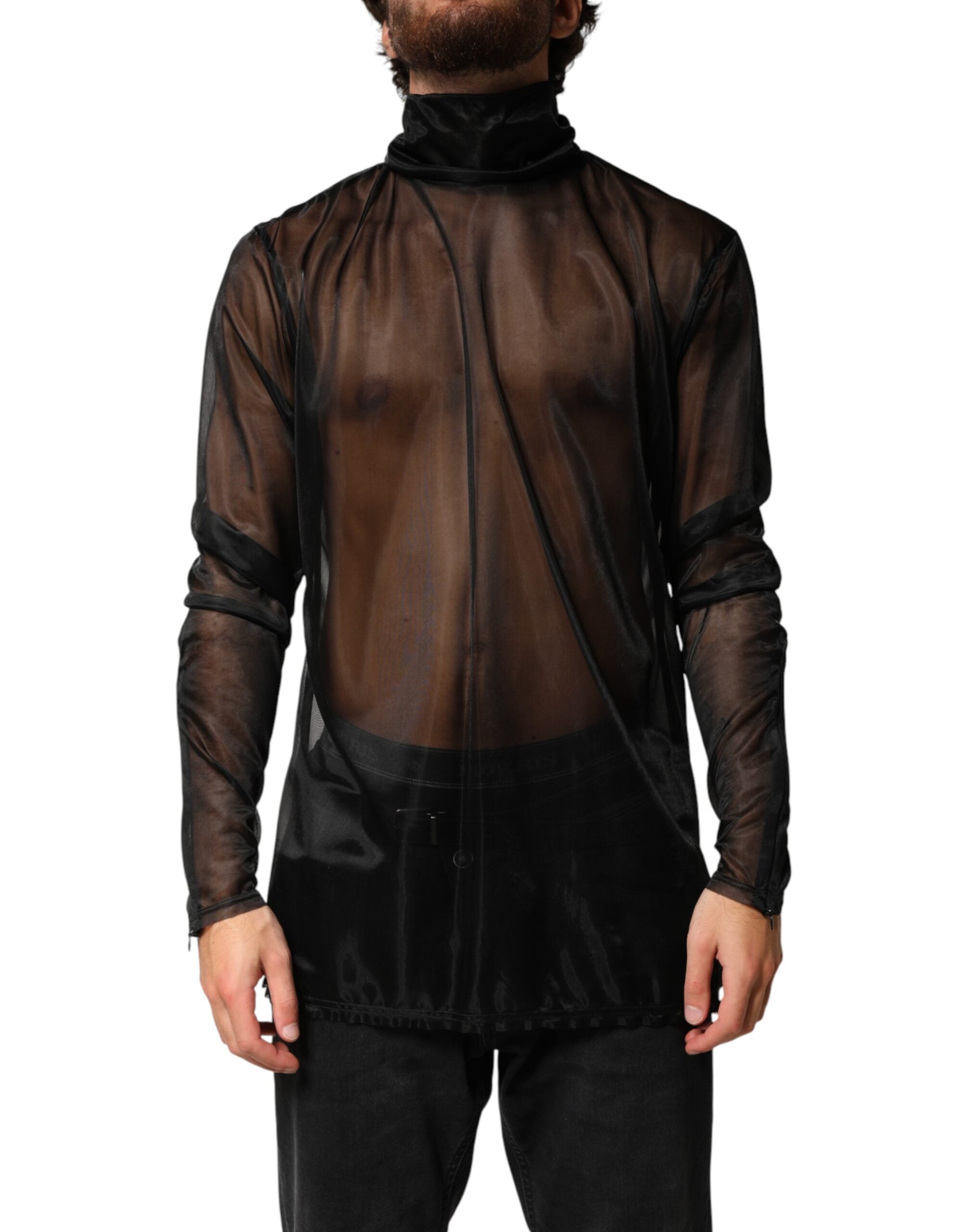 Sheer Nylon Turtleneck — Black