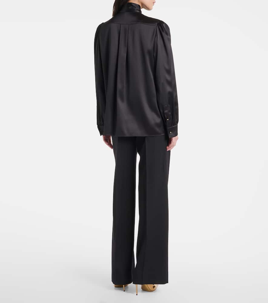 Tie-neck silk-blend satin blouse
