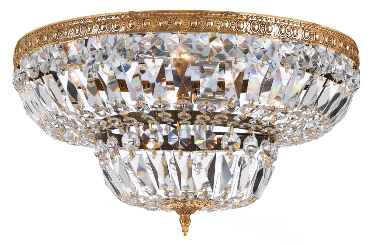 6-Light 24" Ceiling Light in Olde Brass with Clear Hand Cut Crysta