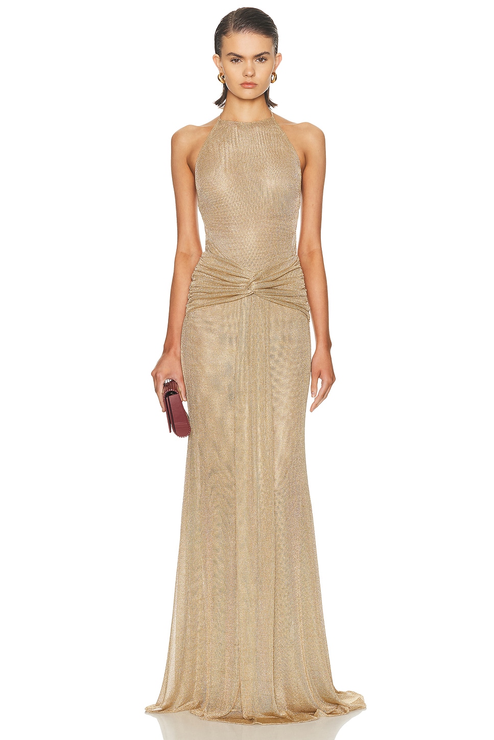 The New Arrivals by Ilkyaz Ozel Euphorie Metallic Knit Dress in Sable Dafrique - Metallic Gold. 36 also