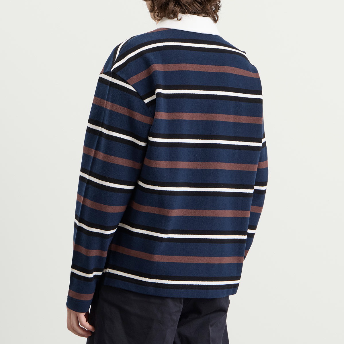 Men's Long-Sleeve Rugby Polo Brown Multi Stripe