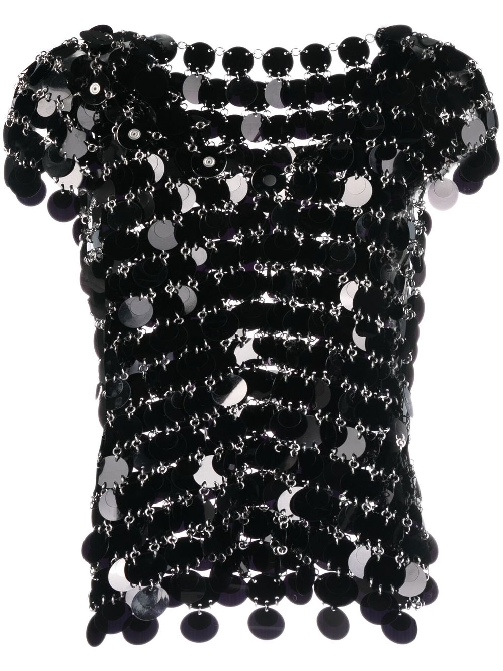 Paillette disc short-sleeve top - Black