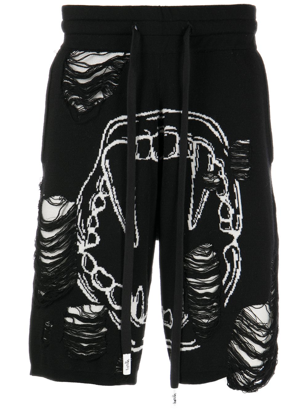 Intarsia-knit distressed track shorts - Black