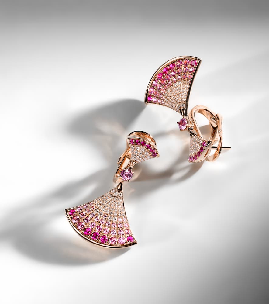 Bvlgari Divas' Dream 18kt gold earrings with pink sapphires and rubies, diamonds
