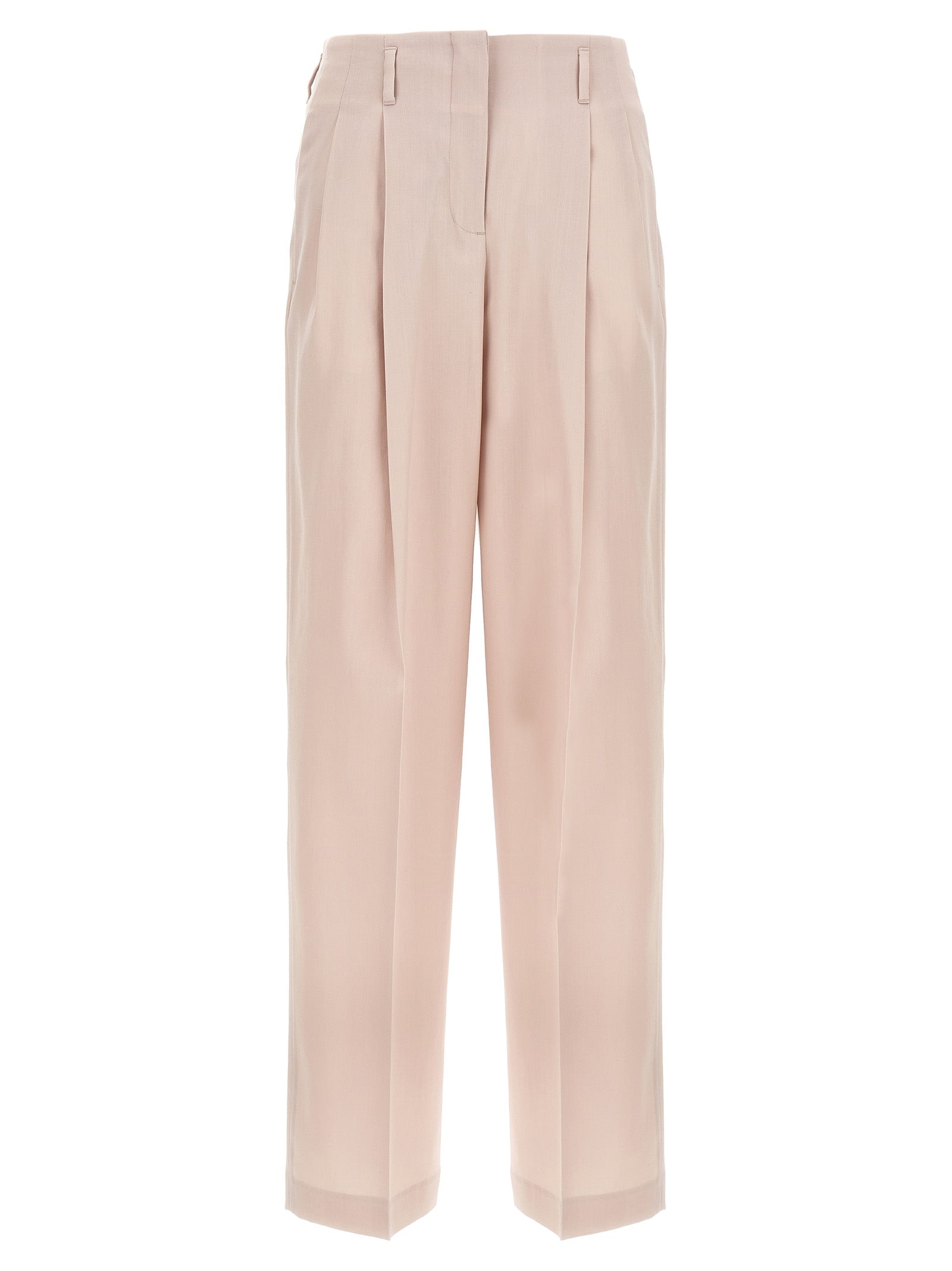 Virgin Wool Wide-Leg Trousers — Pink