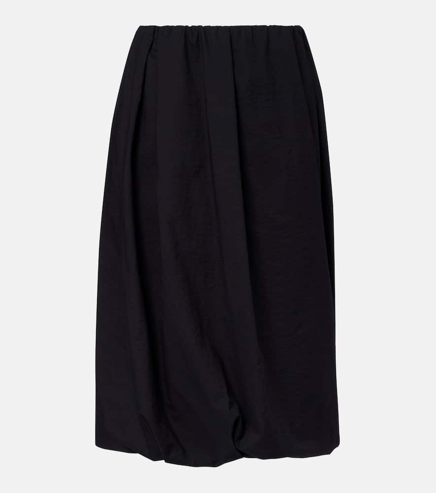 Gathered cotton-blend midi skirt