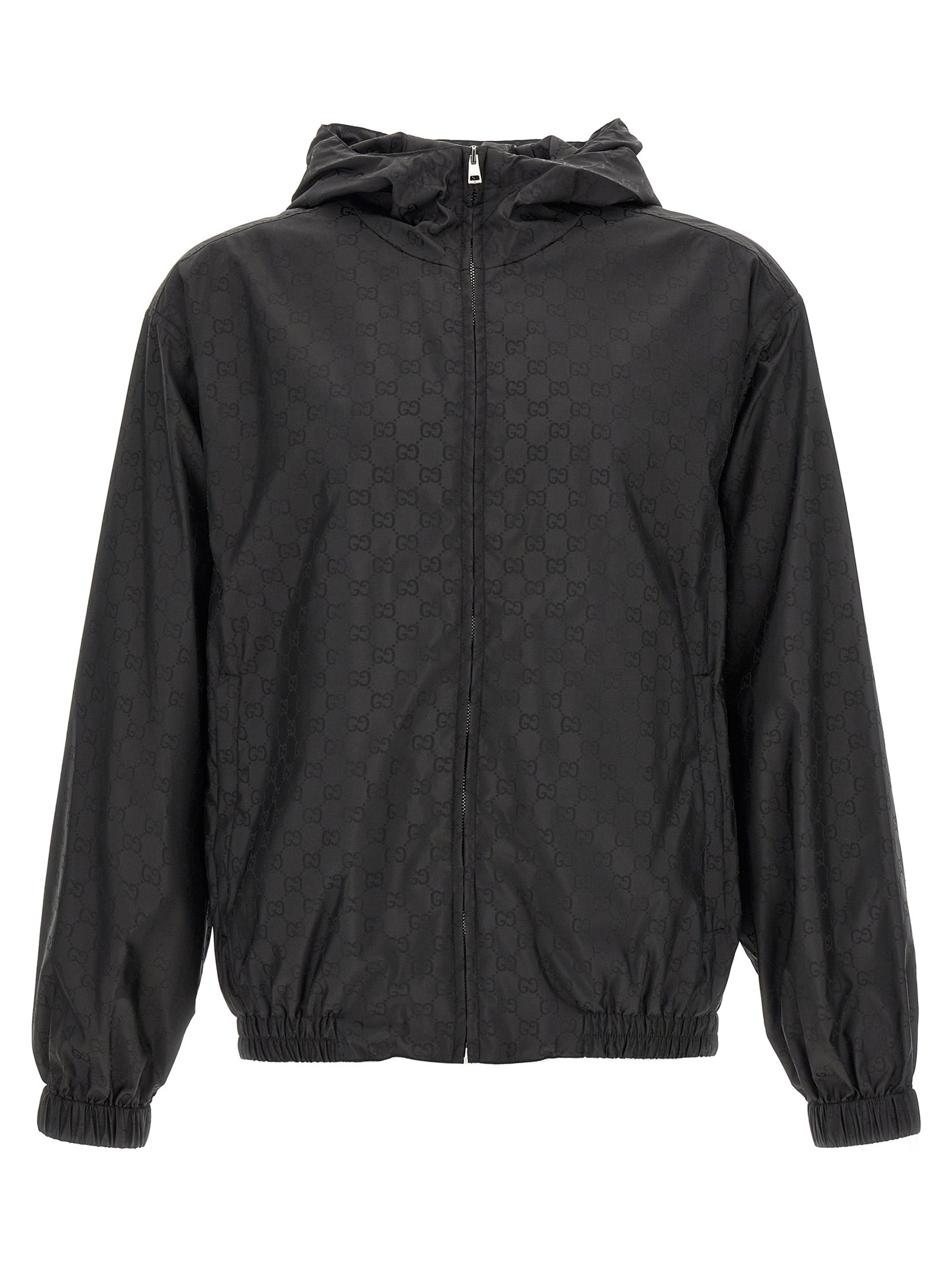 GG Jacquard Nylon Anorak Jacket — Black