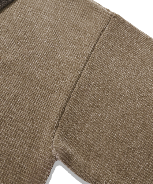 Leather Patchwork Velvet Cardigan Knit_Beige