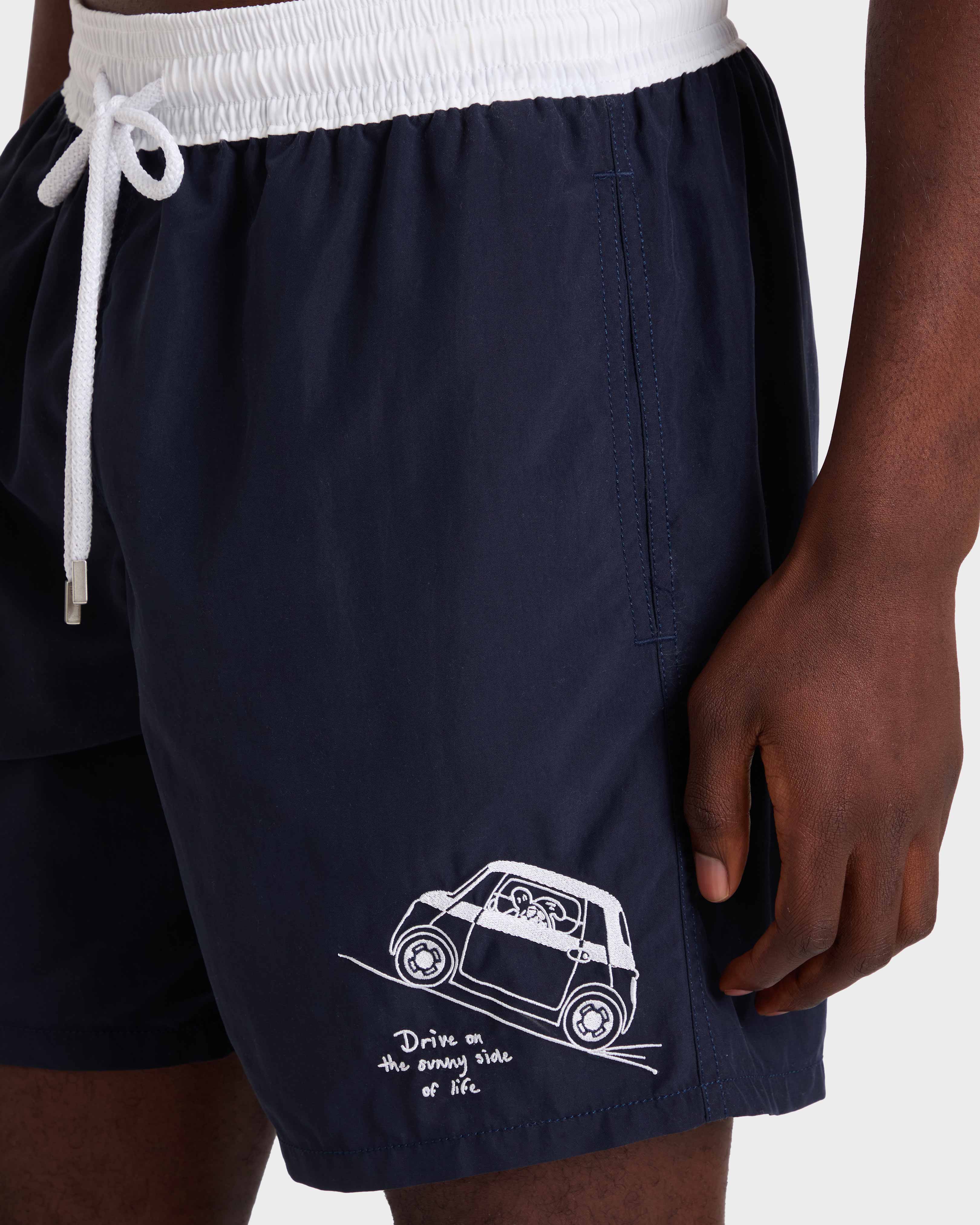 Men Embroidered Swim Shorts Sunny Topolino - X Fiat - Swimwear - Motu - Blue
