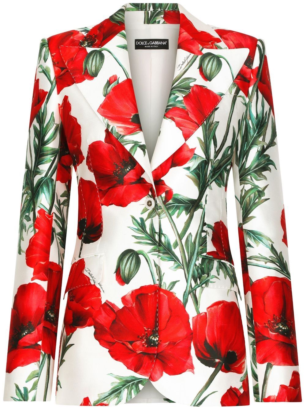 Poppy-print double-breasted blazer - White