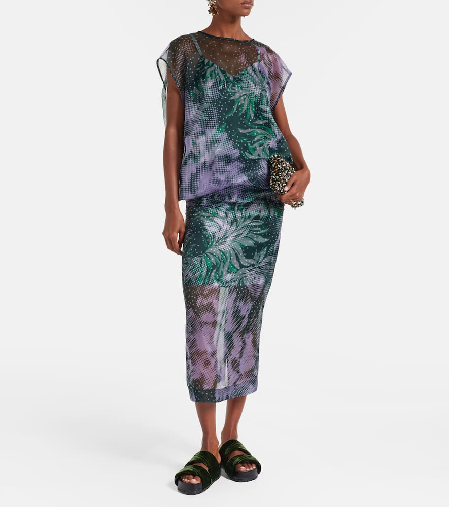 Printed silk organza top