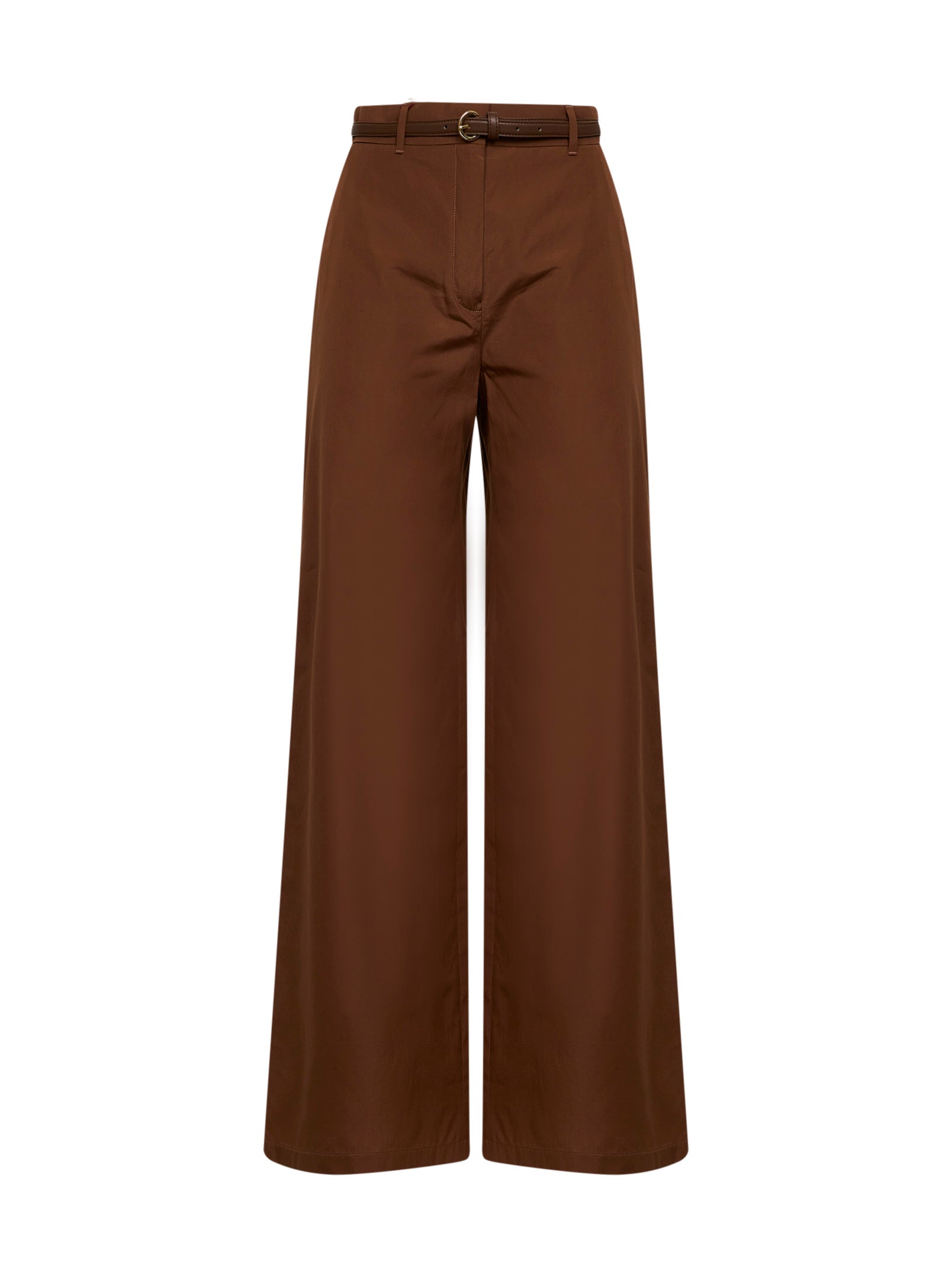 Belted Wide-Leg Trousers — Brown