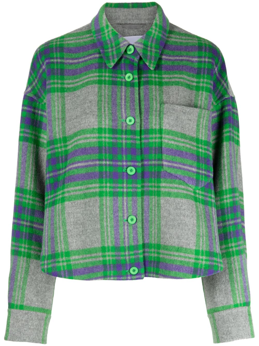 Plaid-pattern button-up jacket - Grey