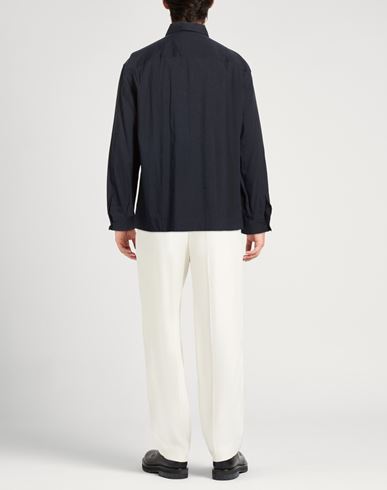 Man Shirt Midnight blue Size L Linen, Viscose, Elastane