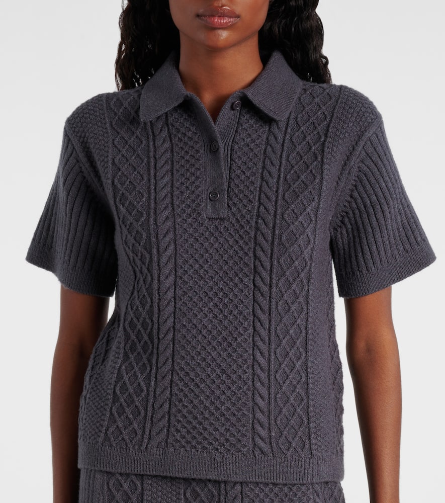 Cable-knit wool and cotton-blend polo shirt