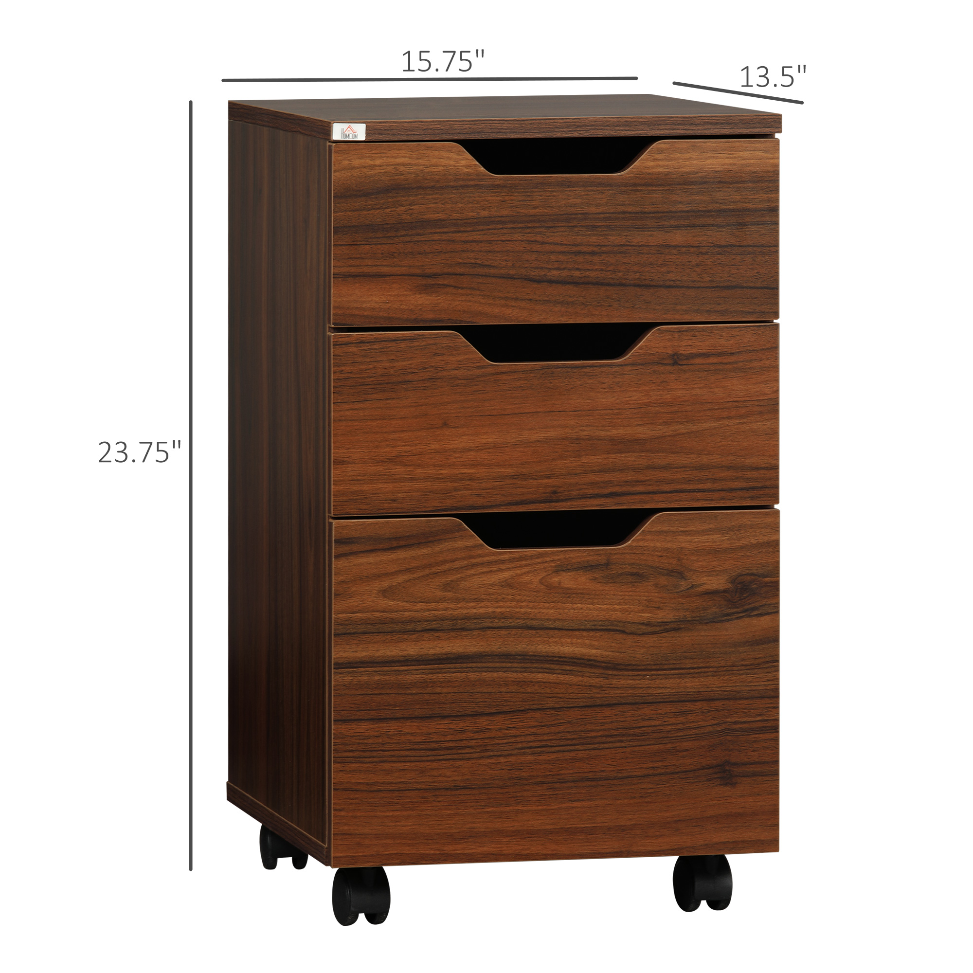 HOMCOM Mobile File Cabinet 3 Drawer Rolling Printer Stand Brown Office Storage Aosom.co