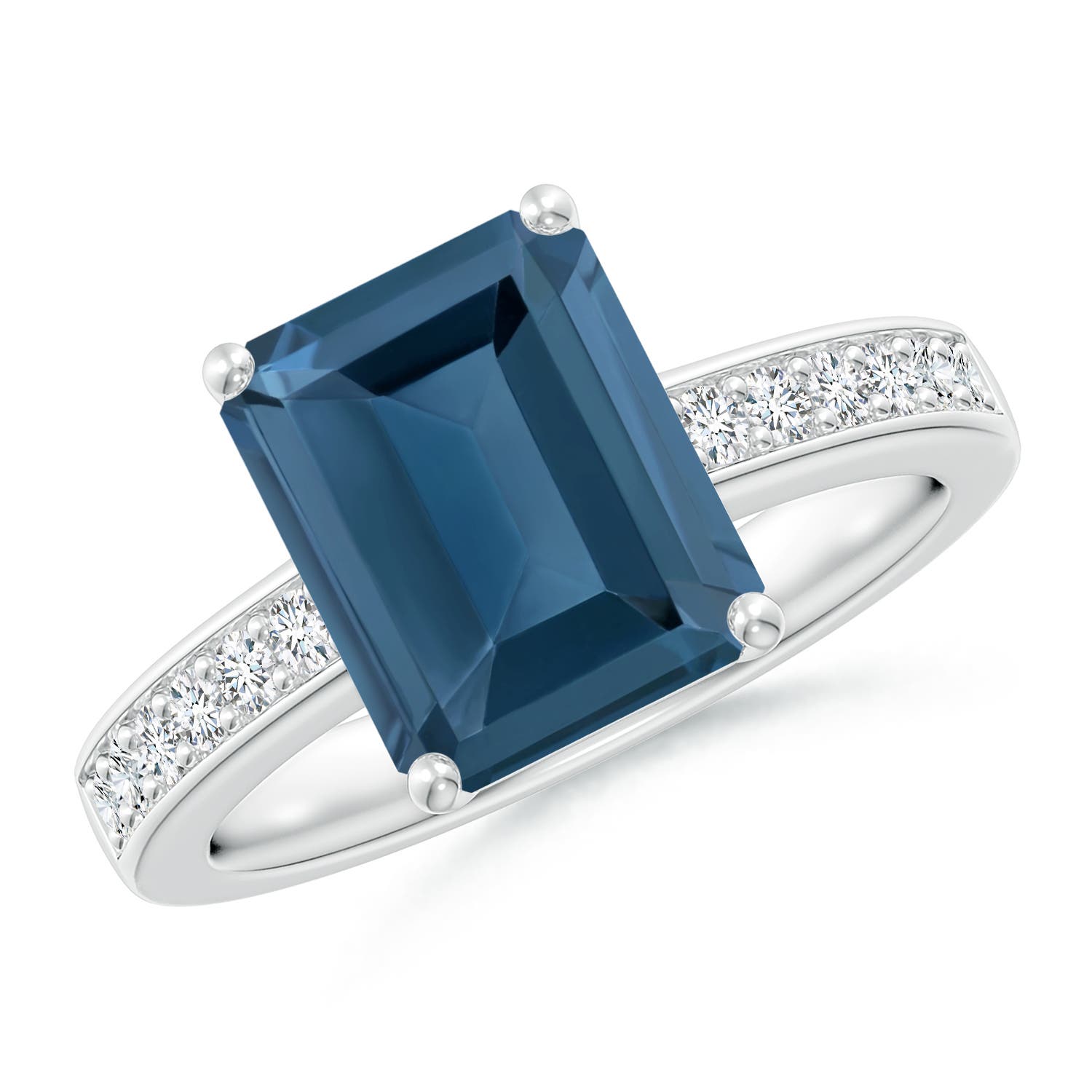 Angara 4.0 Carats Octagonal London Blue Topaz Cocktail Ring with Diamonds in Platinum